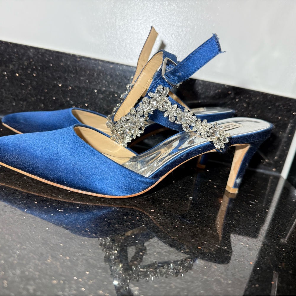 Badgley Mischka Blue Heels with Crystal Accents